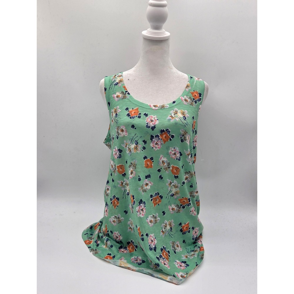 Nally & Millie Medium Green Floral Sleeveless Tunic Tank Top Made in USA